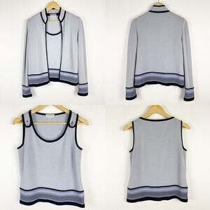 St. John Light Blue Black 2 Piece Set Jacket Shell Tank Santana Knit Size P (XS)